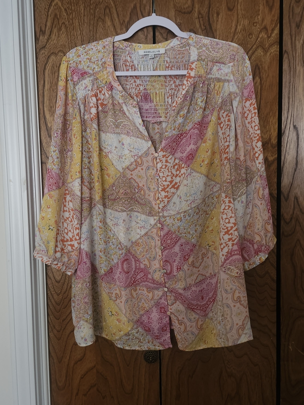 Rose & Olive Pastel Patchwork Paisley Blouse - Pink, Yellow & Cream